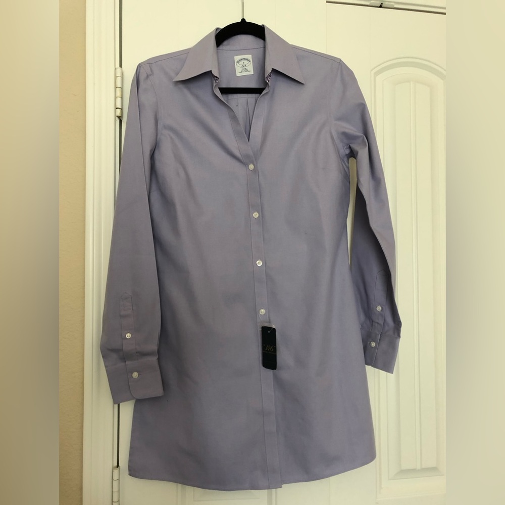 Brooks Brothers Women’s Long Button Down Shirt Blouse Lavender Purple sz 2 NWT